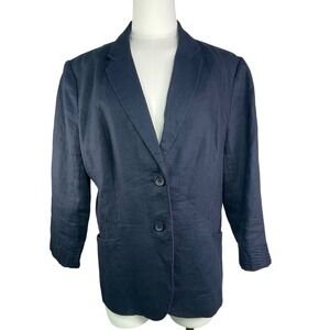Banana Republic sz L 100% Linen Navy blazer, lined, cinched back preppy academic